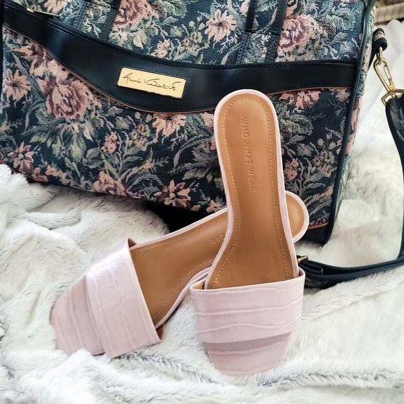 WHO WHAT WEAR Nicola Block Sandal - Lavender Faux Croc Vegan Leather - New - Picture 1 of 8